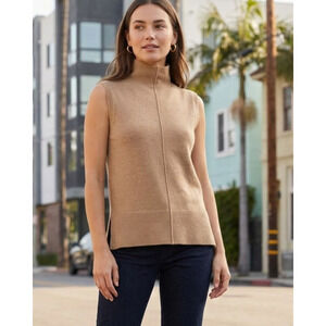 Weekend Los Angeles Sleeveless Mock Neck Sweater Chai Tan XS Wool Blend